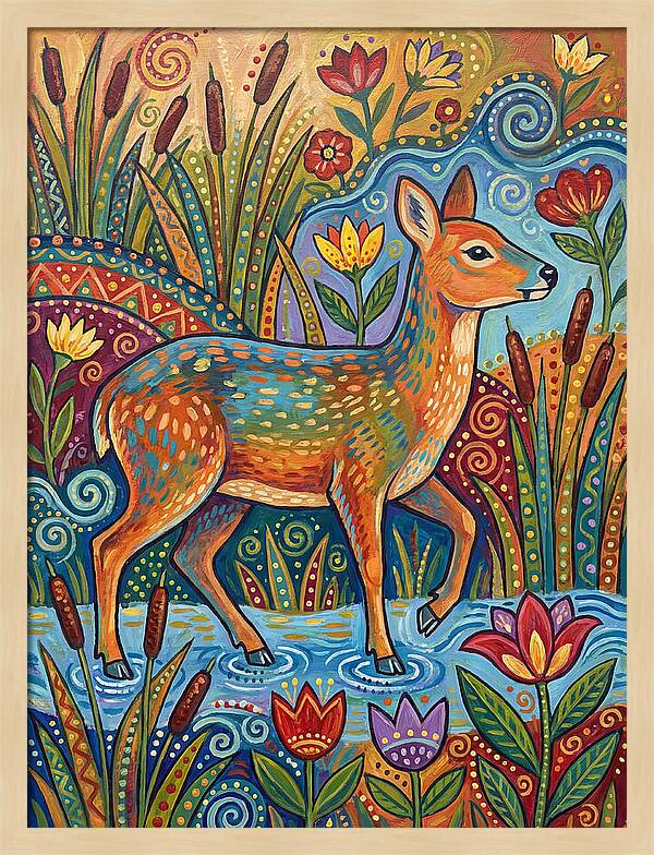 Water Deer Among Blossoms