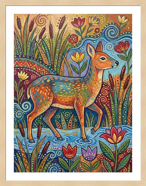 Water Deer Among Blossoms