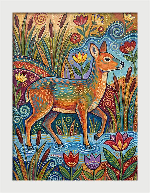 Water Deer Among Blossoms