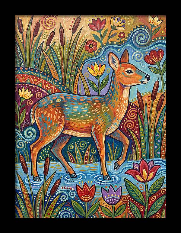 Water Deer Among Blossoms