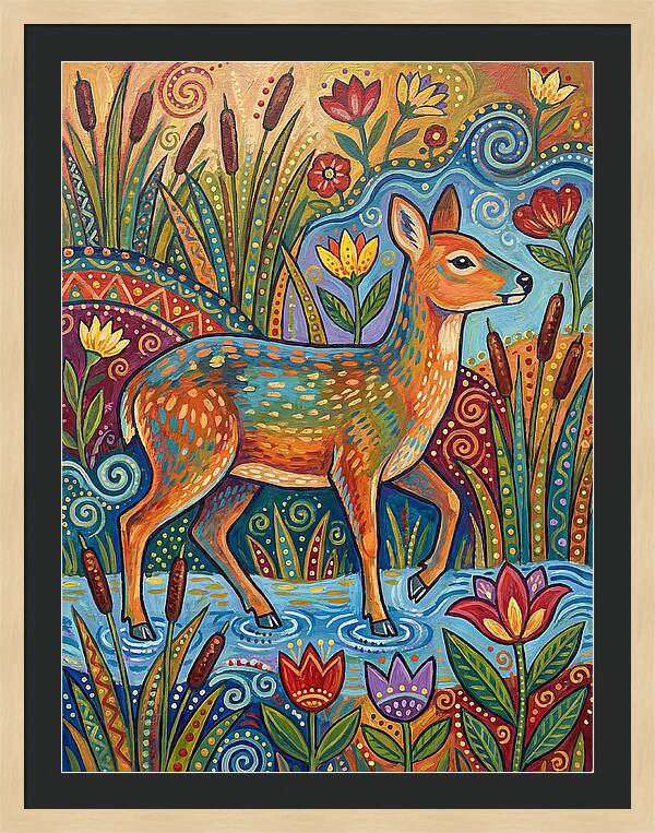Water Deer Among Blossoms