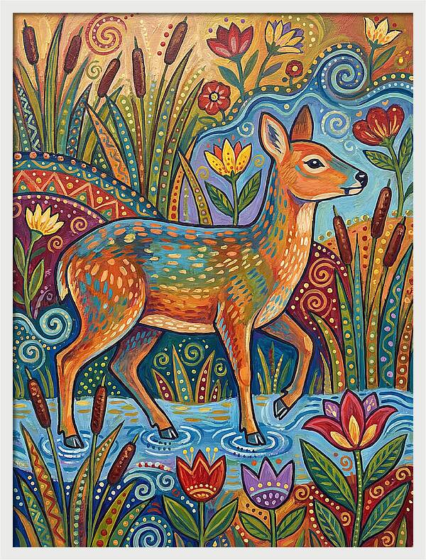 Water Deer Among Blossoms