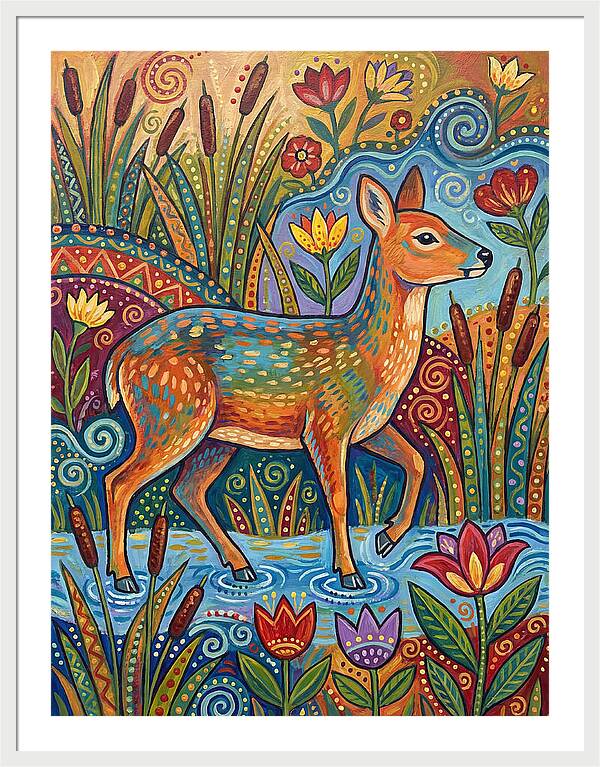 Water Deer Among Blossoms