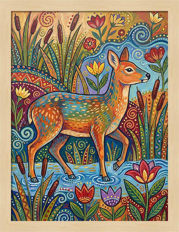 Water Deer Among Blossoms