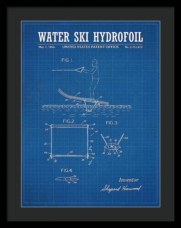 Water Ski Hydrofoil Blueprint Patent Us2751612a