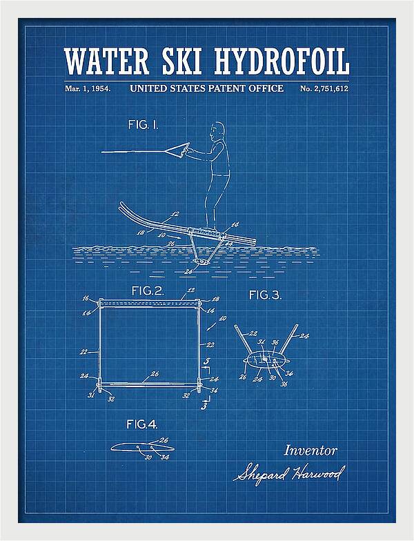 Water Ski Hydrofoil Blueprint Patent Us2751612a
