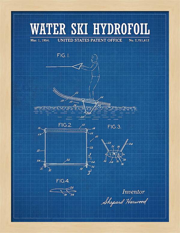 Water Ski Hydrofoil Blueprint Patent Us2751612a