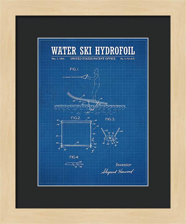 Water Ski Hydrofoil Blueprint Patent Us2751612a