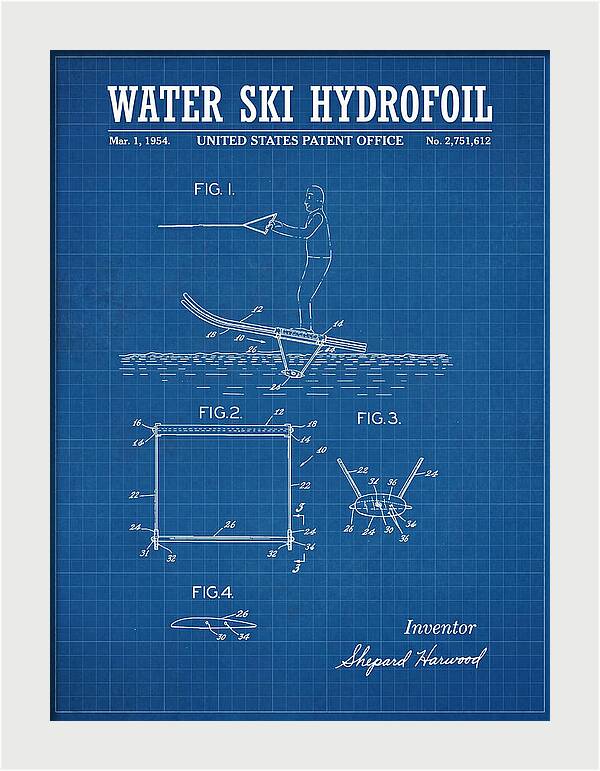 Water Ski Hydrofoil Blueprint Patent Us2751612a