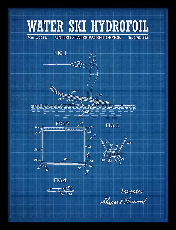 Water Ski Hydrofoil Blueprint Patent Us2751612a