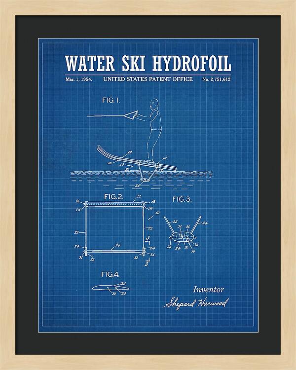 Water Ski Hydrofoil Blueprint Patent Us2751612a