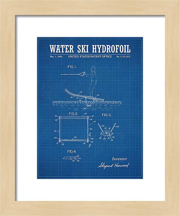 Water Ski Hydrofoil Blueprint Patent Us2751612a