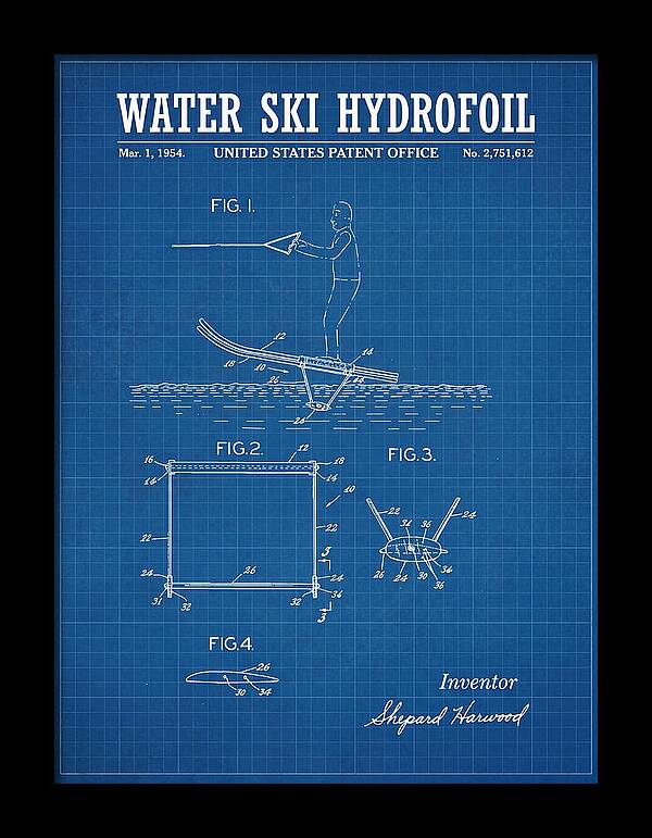 Water Ski Hydrofoil Blueprint Patent Us2751612a