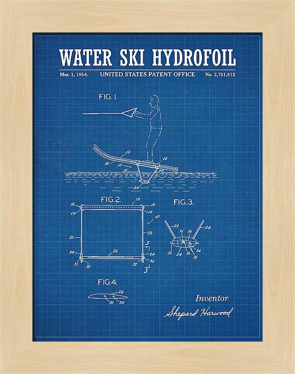 Water Ski Hydrofoil Blueprint Patent Us2751612a