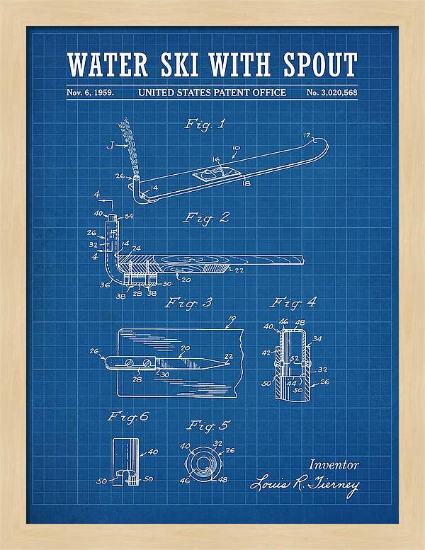 Water Ski With Spout Blueprint Patent Us3020568a