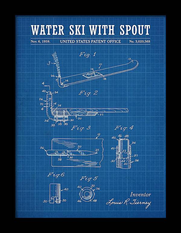 Water Ski With Spout Blueprint Patent Us3020568a