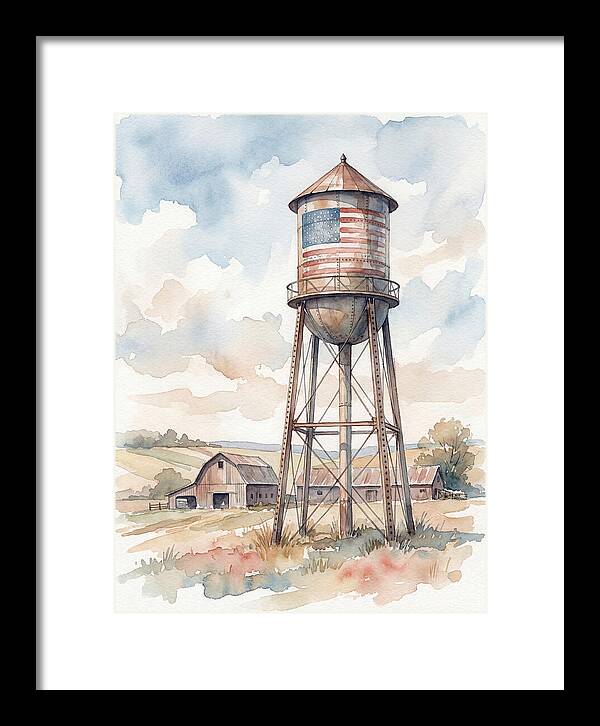 Water Tower With American Flag