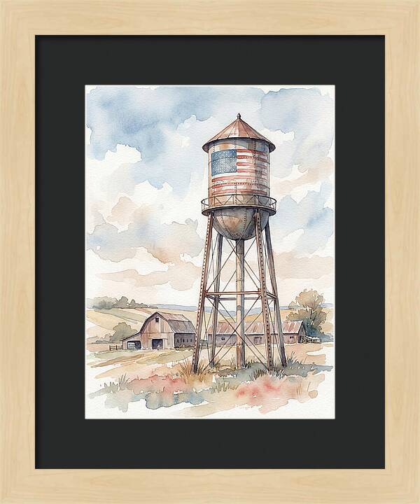 Water Tower With American Flag