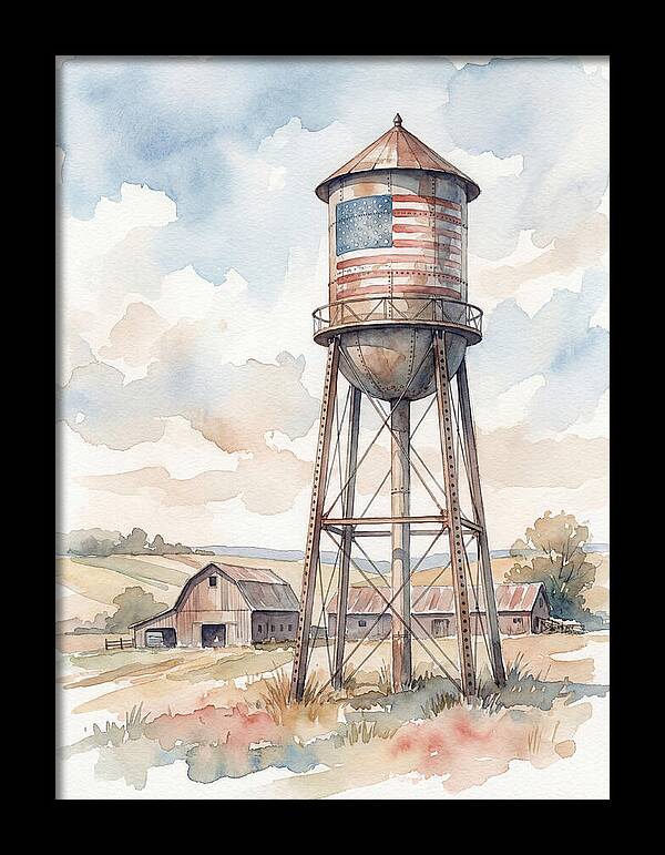 Water Tower With American Flag