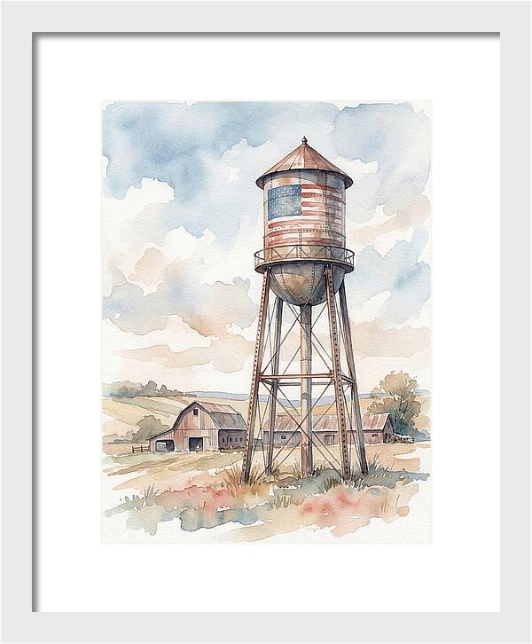 Water Tower With American Flag