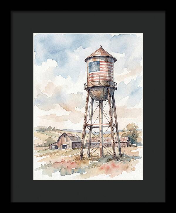 Water Tower With American Flag