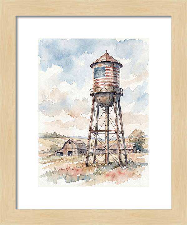 Water Tower With American Flag