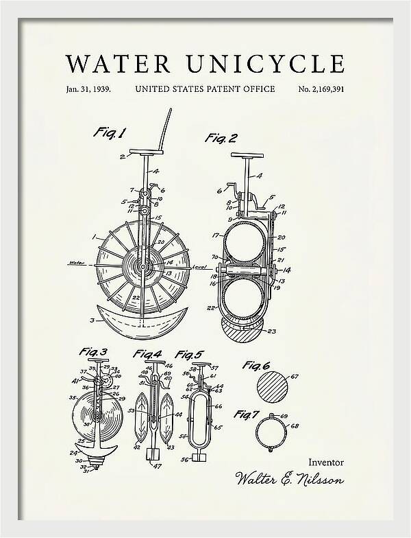 Water Unicycle Minimalist Patent Us2169391a
