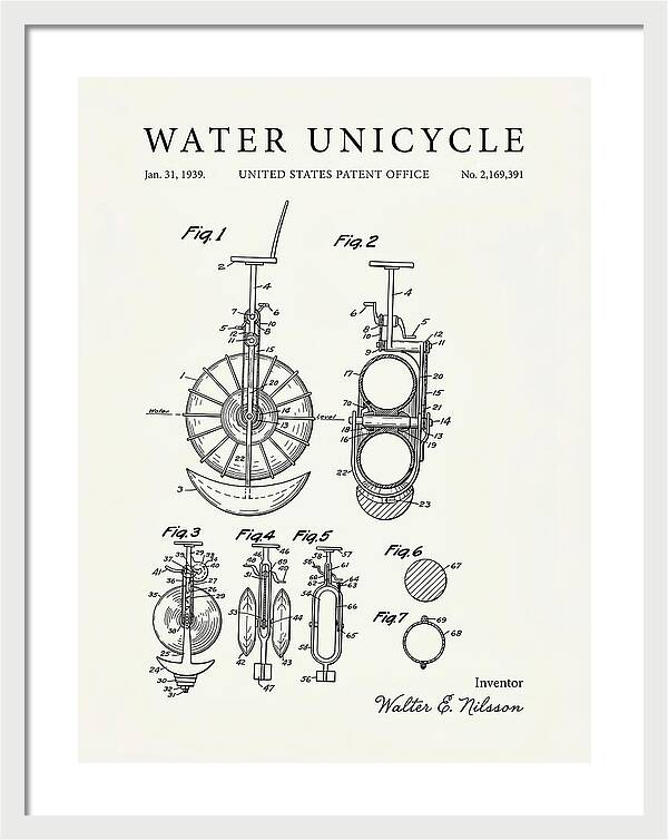 Water Unicycle Minimalist Patent Us2169391a