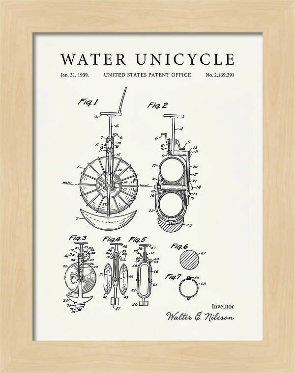 Water Unicycle Minimalist Patent Us2169391a