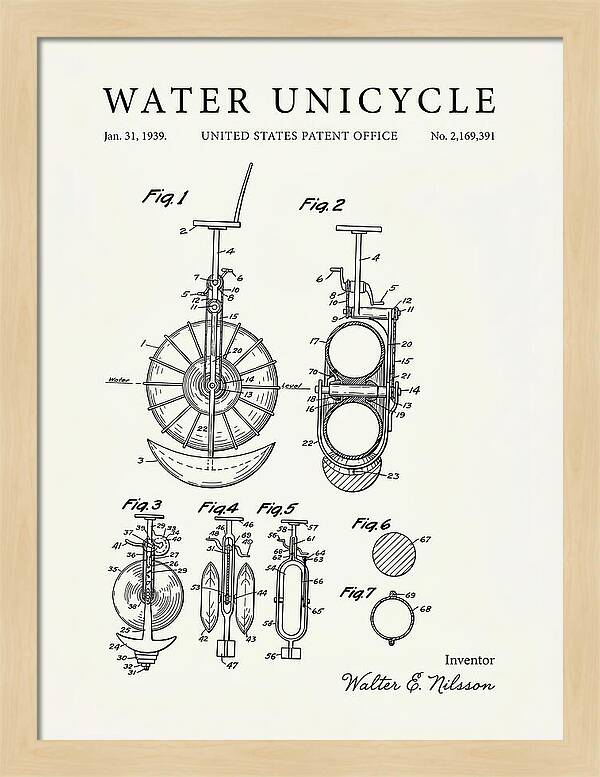 Water Unicycle Minimalist Patent Us2169391a
