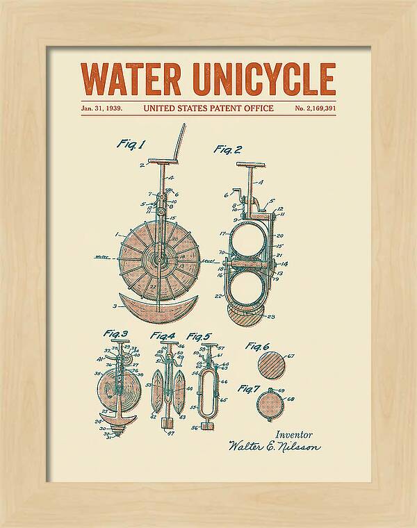 Water Unicycle Retro Patent Us2169391a