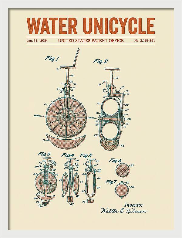Water Unicycle Retro Patent Us2169391a
