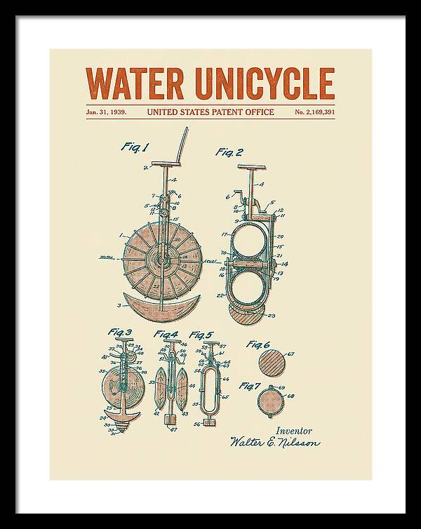 Water Unicycle Retro Patent Us2169391a