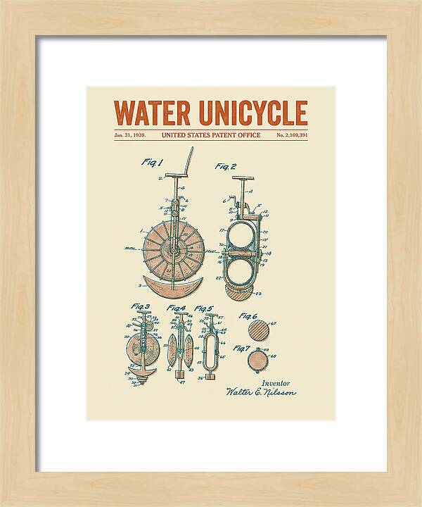 Water Unicycle Retro Patent Us2169391a