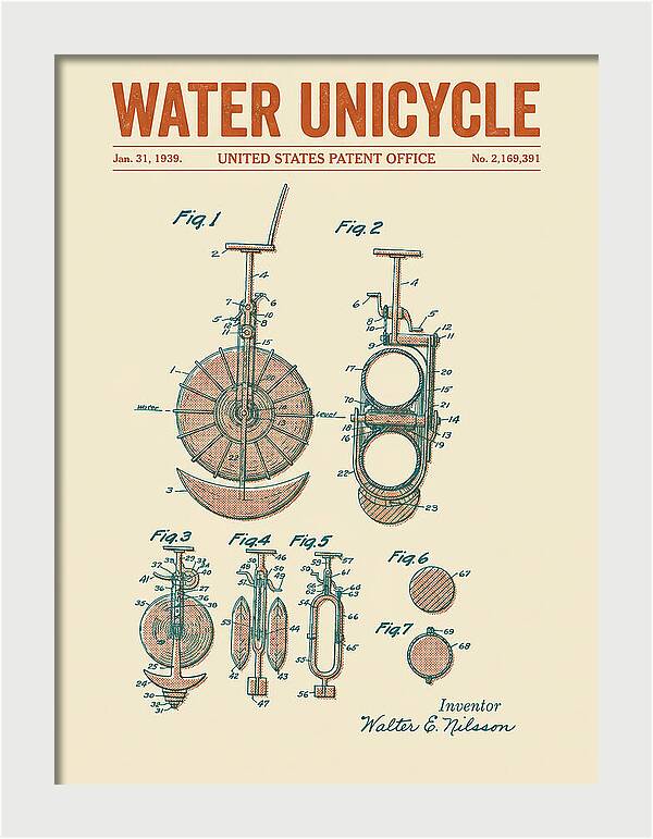 Water Unicycle Retro Patent Us2169391a