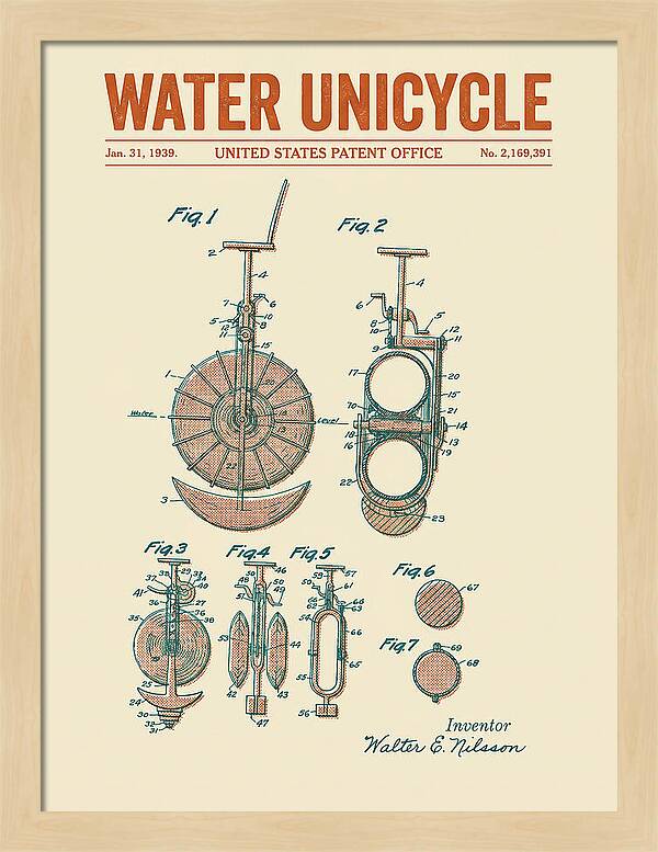 Water Unicycle Retro Patent Us2169391a