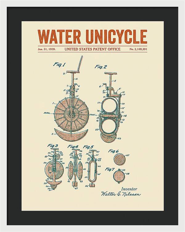 Water Unicycle Retro Patent Us2169391a
