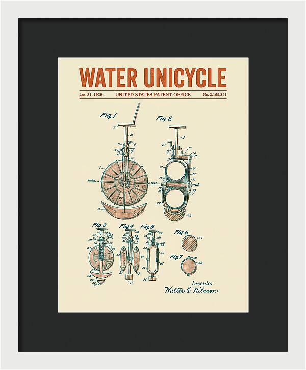 Water Unicycle Retro Patent Us2169391a