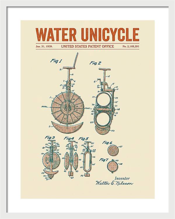 Water Unicycle Retro Patent Us2169391a