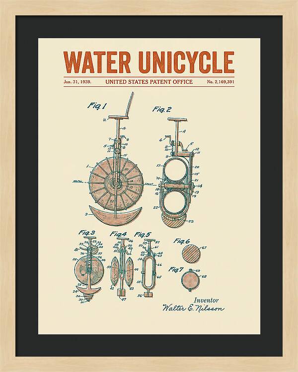 Water Unicycle Retro Patent Us2169391a