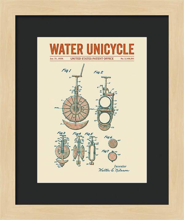 Water Unicycle Retro Patent Us2169391a