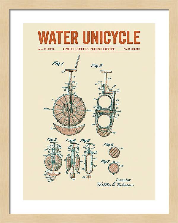 Water Unicycle Retro Patent Us2169391a