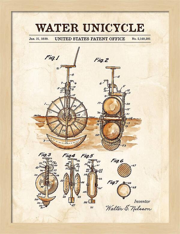 Water Unicycle Watercolor Patent Us2169391a