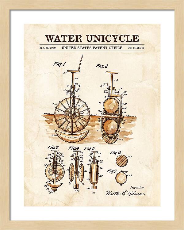 Water Unicycle Watercolor Patent Us2169391a