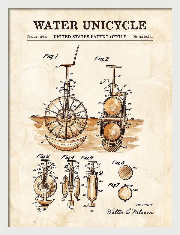 Water Unicycle Watercolor Patent Us2169391a