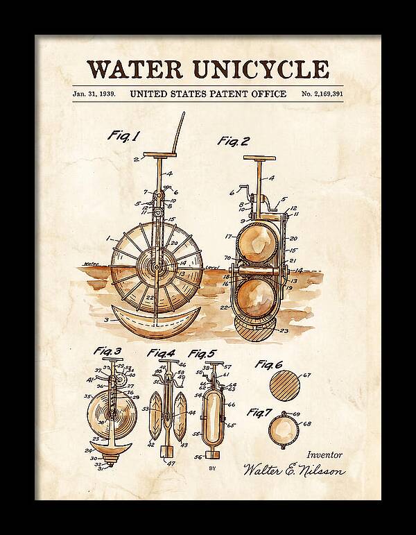 Water Unicycle Watercolor Patent Us2169391a