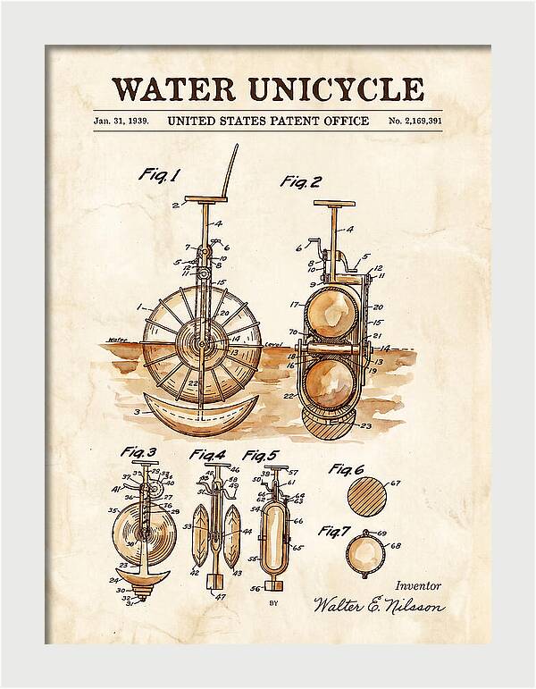 Water Unicycle Watercolor Patent Us2169391a