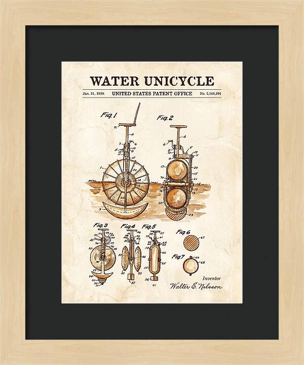 Water Unicycle Watercolor Patent Us2169391a