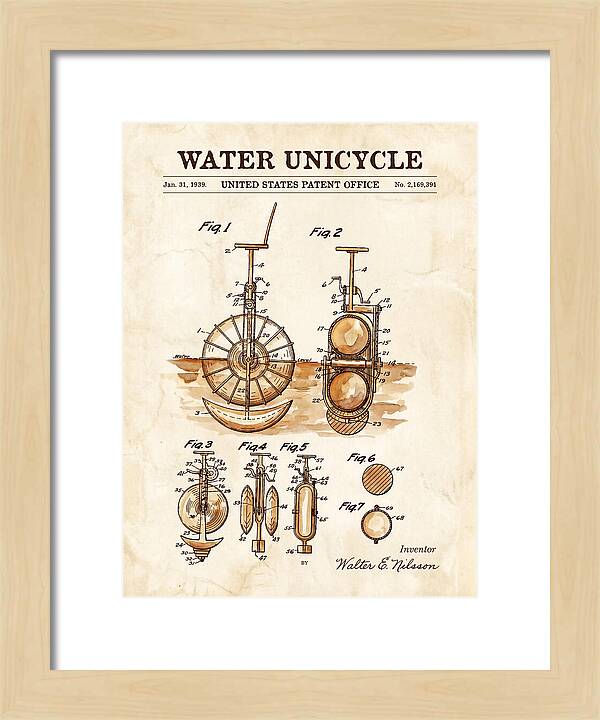 Water Unicycle Watercolor Patent Us2169391a