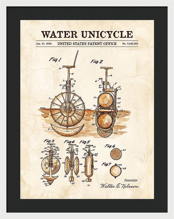 Water Unicycle Watercolor Patent Us2169391a
